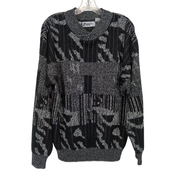 Vintage Zeppelin Sweater L Black Gray Abstract Geometric Knit Pullover 80s 90s - Picture 1 of 15